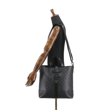 Saumur Tote Large Black Canvas Leather Monogram Eclipse - FASHION MYST 