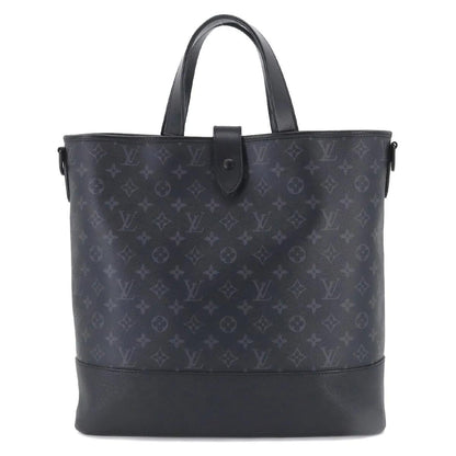 Saumur Tote Large Black Canvas Leather Monogram Eclipse - FASHION MYST 