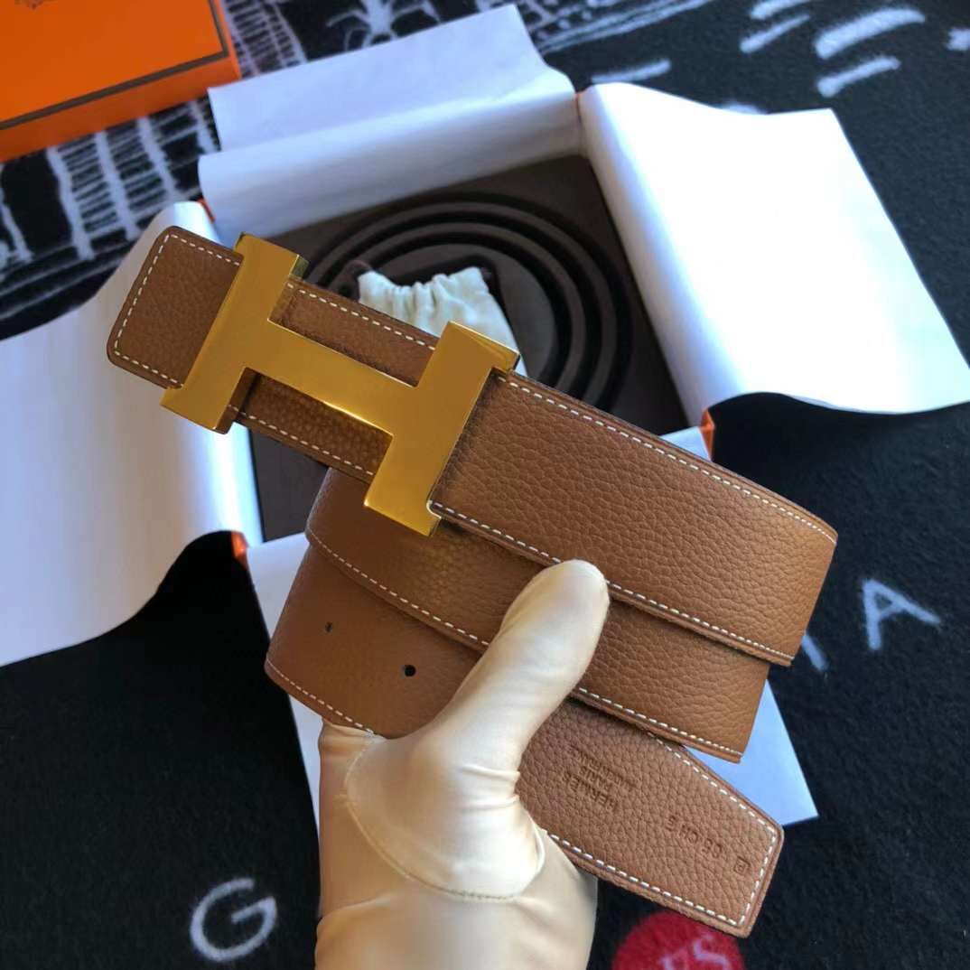 HERMES || Brown Leather Constance Buckle Belt - FASHION MYST 