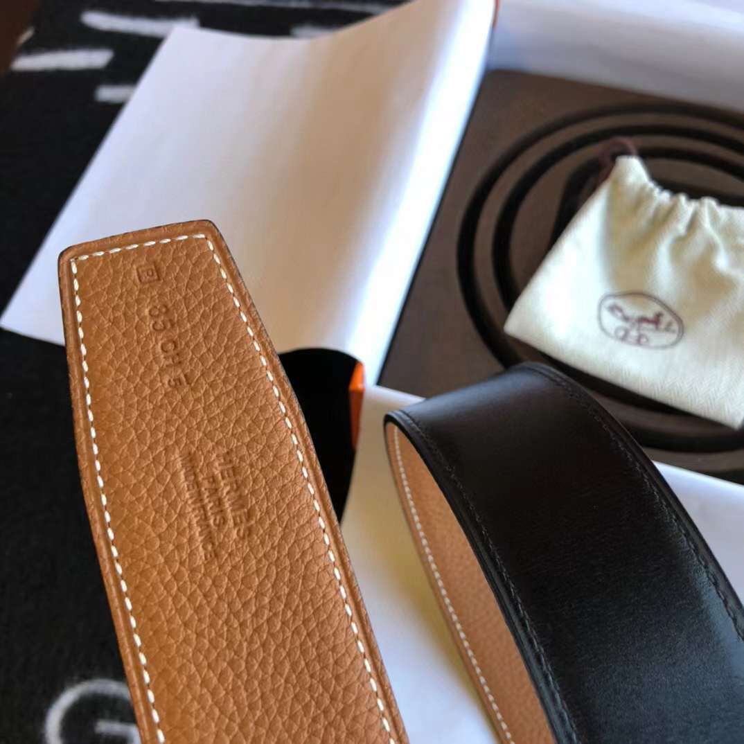 HERMES || Brown Leather Constance Buckle Belt - FASHION MYST 