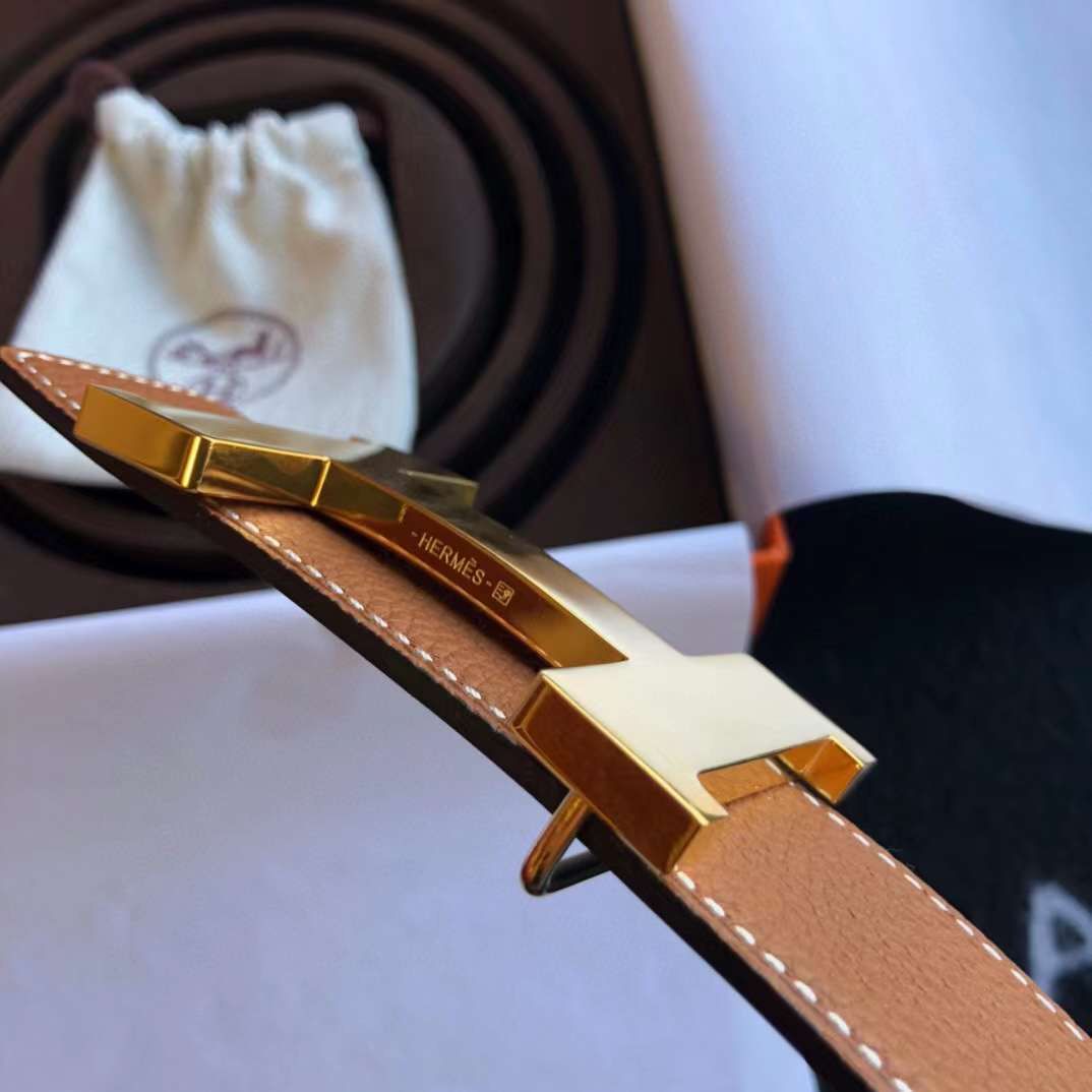 HERMES || Brown Leather Constance Buckle Belt - FASHION MYST 