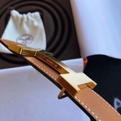 HERMES || Brown Leather Constance Buckle Belt - FASHION MYST 