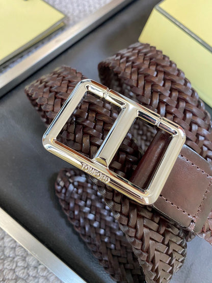 TOM FORD || INTERWOVEN LEATHER BUCKLE BELT FOR MEN - CALFSKIN/BRASS - FASHION MYST 