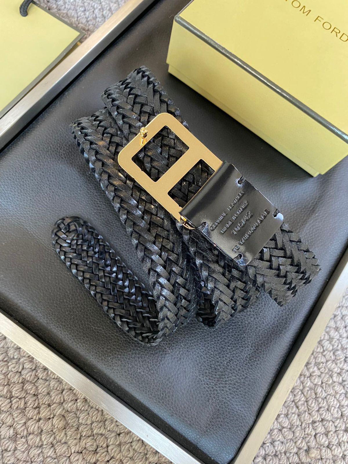 TOM FORD || INTERWOVEN LEATHER BUCKLE BELT FOR MEN - CALFSKIN/BRASS - FASHION MYST 