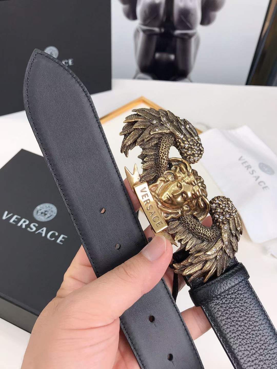 Buckle Versace Belts Replica Versace Medusa Silver Tone Buckle