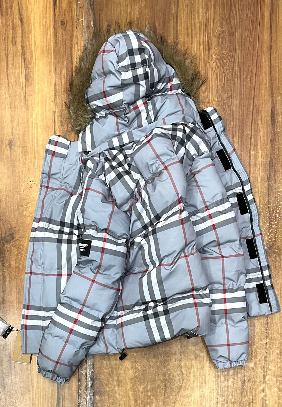 Grey check puffer jacket hotsell