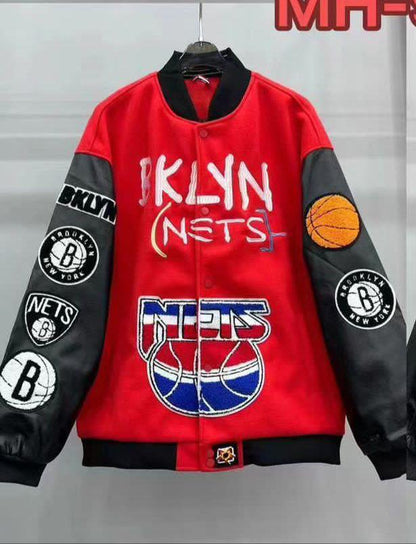 NBA Collage Wool Bomber Jacket - FASHION MYST 