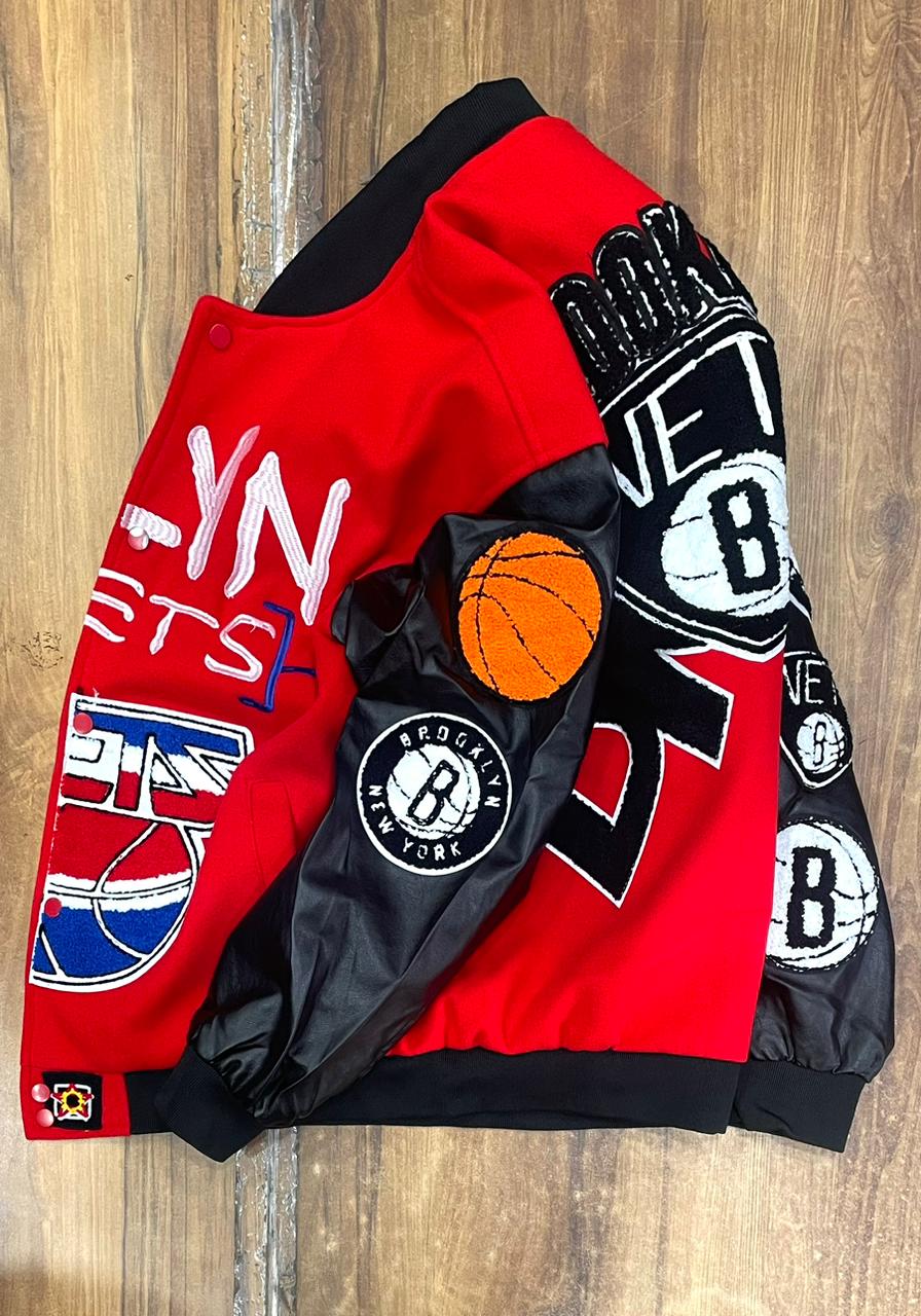 NBA Collage Wool Bomber Jacket - FASHION MYST 