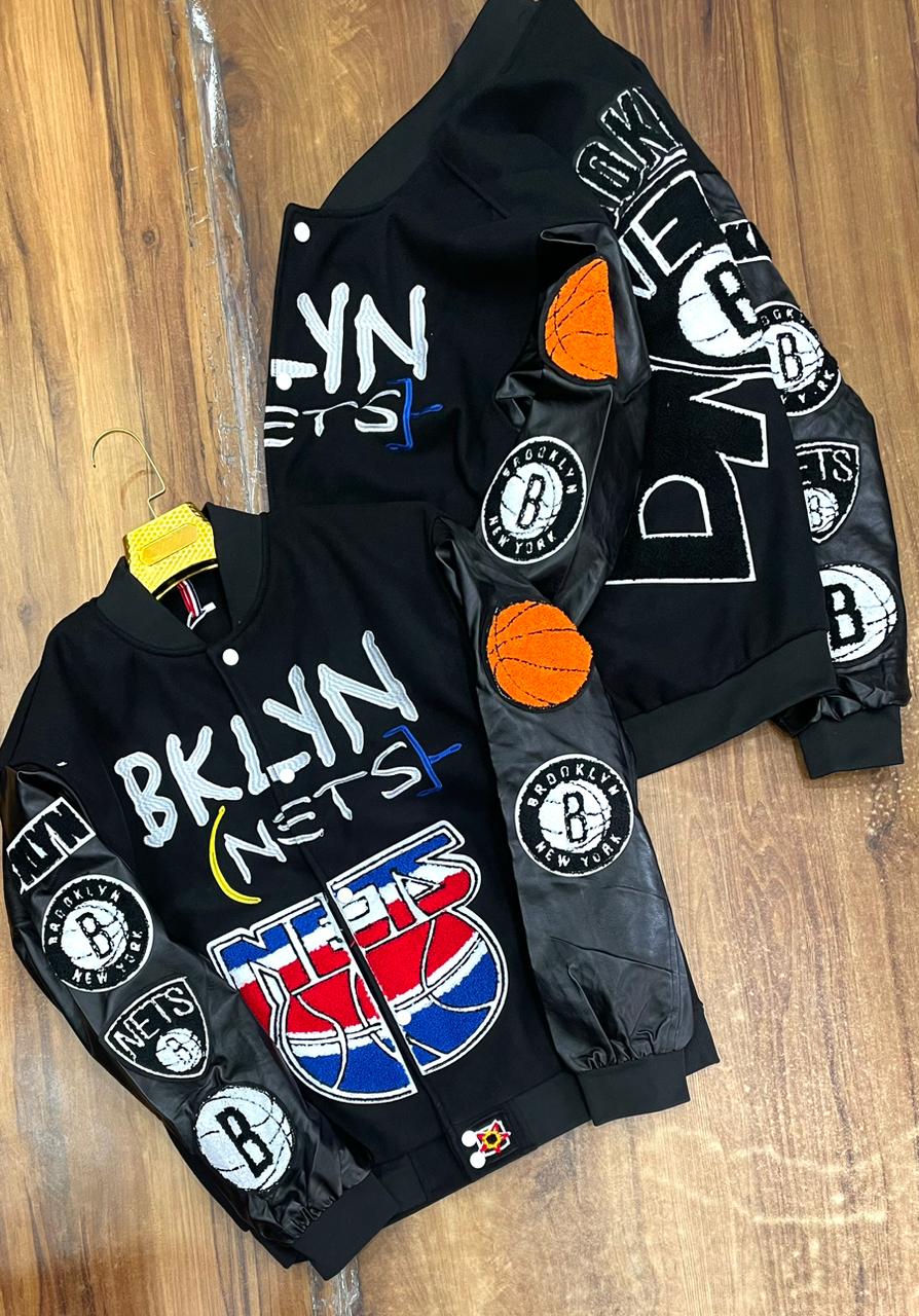 NBA Collage Wool Bomber Jacket - FASHION MYST 