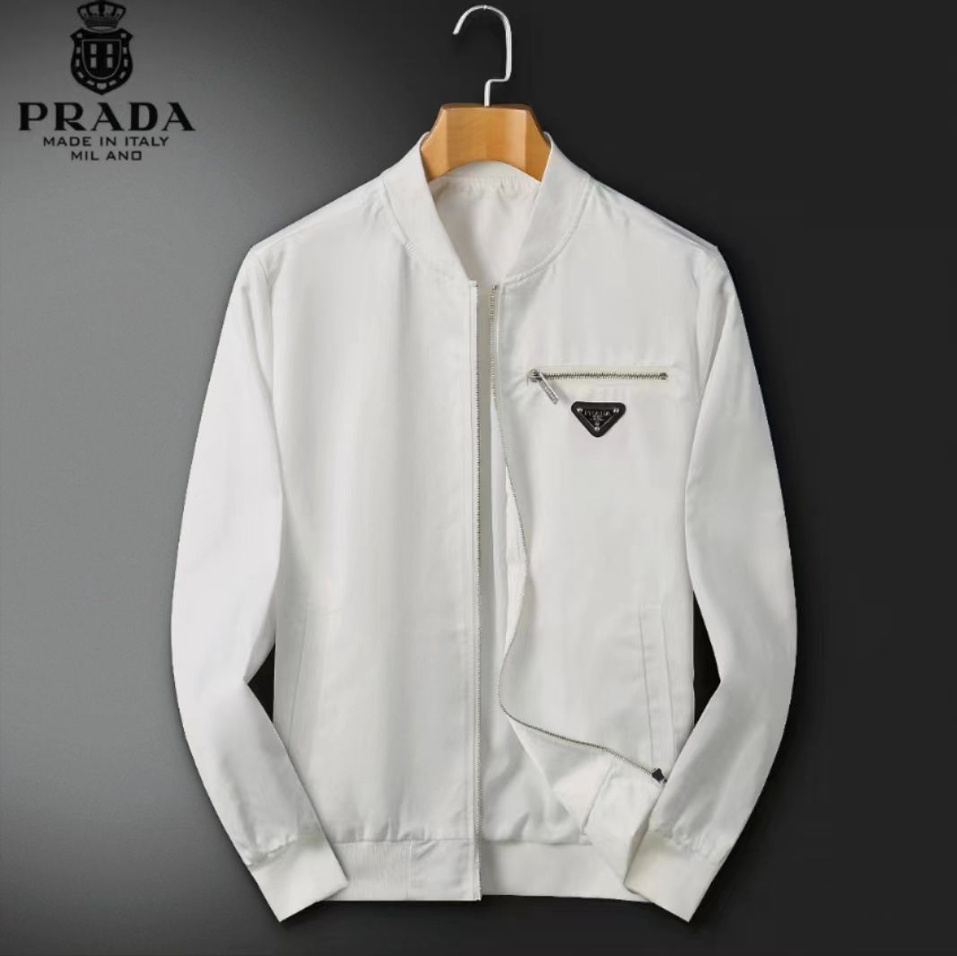 Prada Logo-Plaque Nappa-Bomber Jacket - White - FASHION MYST 