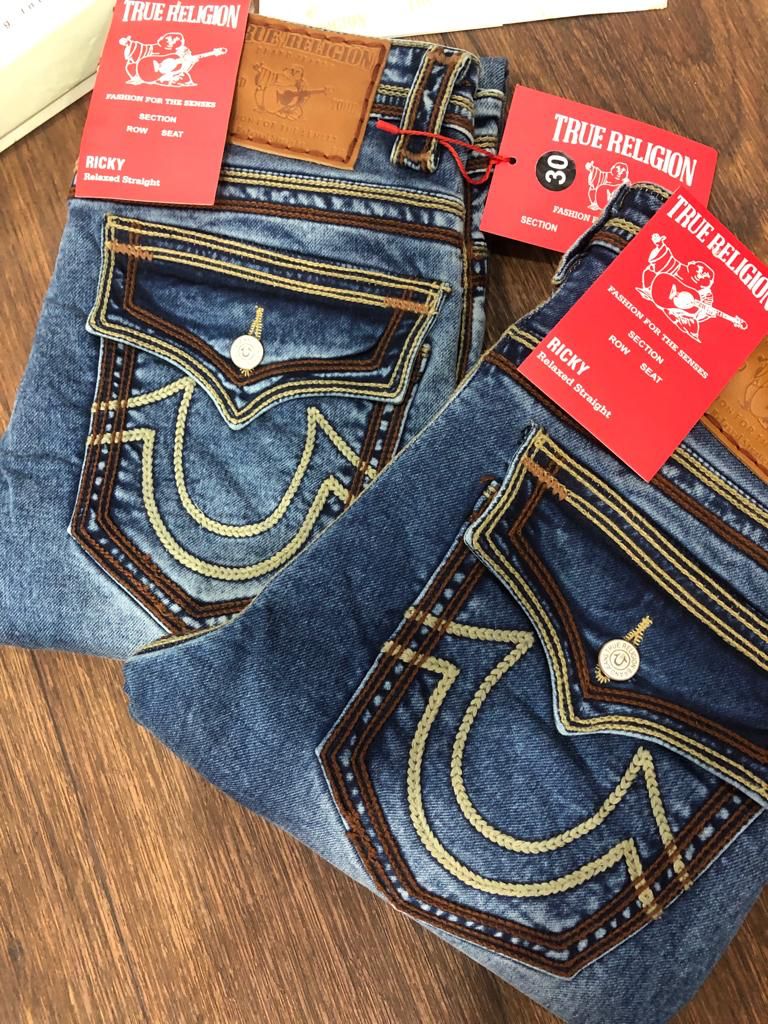 TRUE RELIGION || Distressed Ricky Relaxed Straight Leg Jeans Blue Distressed - FASHION MYST 