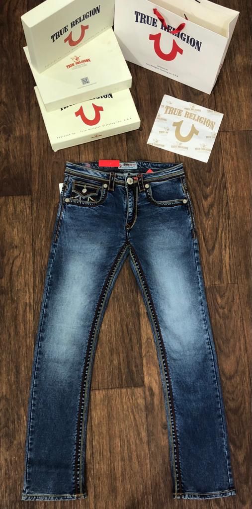 TRUE RELIGION || Distressed Ricky Relaxed Straight Leg Jeans Blue Distressed - FASHION MYST 