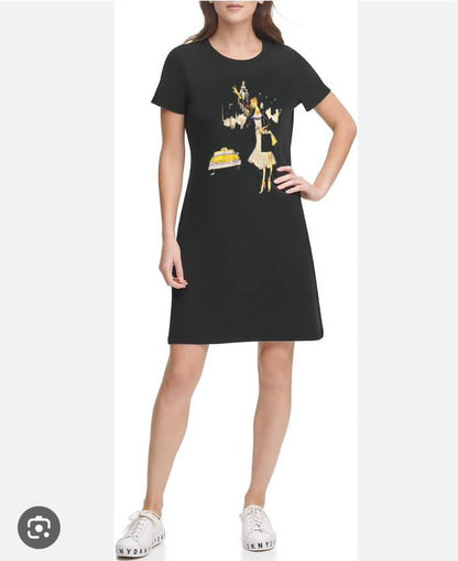 DKNY || Graphic-Print Layered A-Line Dress For Ladies - FASHION MYST 