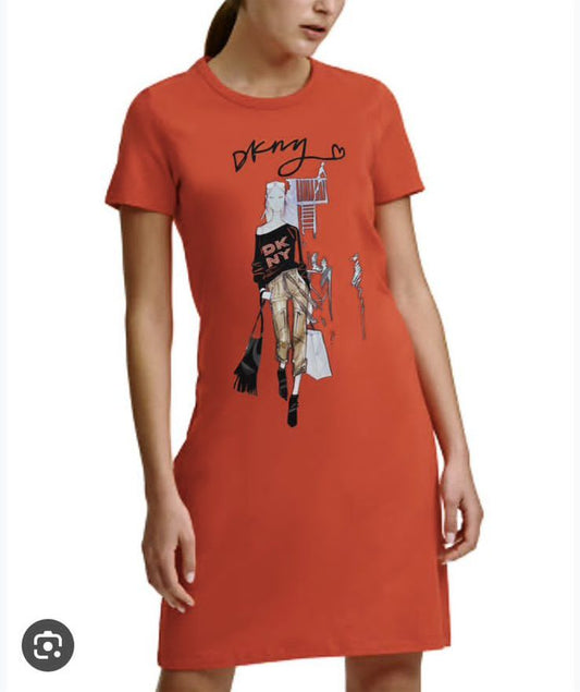 DKNY || Graphic-Print Layered A-Line Dress For Ladies - FASHION MYST 