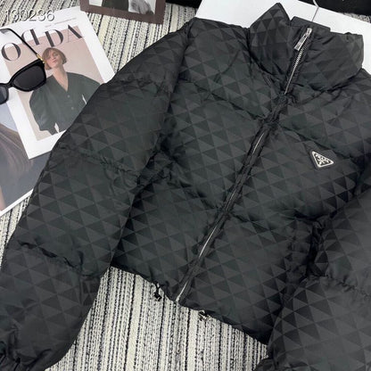 PRADA Black/White Textured Oversized Puffer Jacket For Women - FASHION MYST 