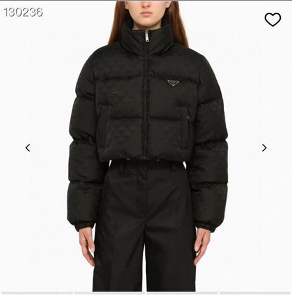 PRADA Black/White Textured Oversized Puffer Jacket For Women - FASHION MYST 