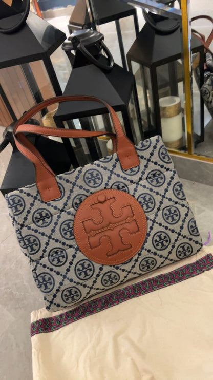 TORY BURCH || CANVAS QUADRANT TOTE LARGE SHOULDER HANDBAG FOR WOMEN - FASHION MYST 