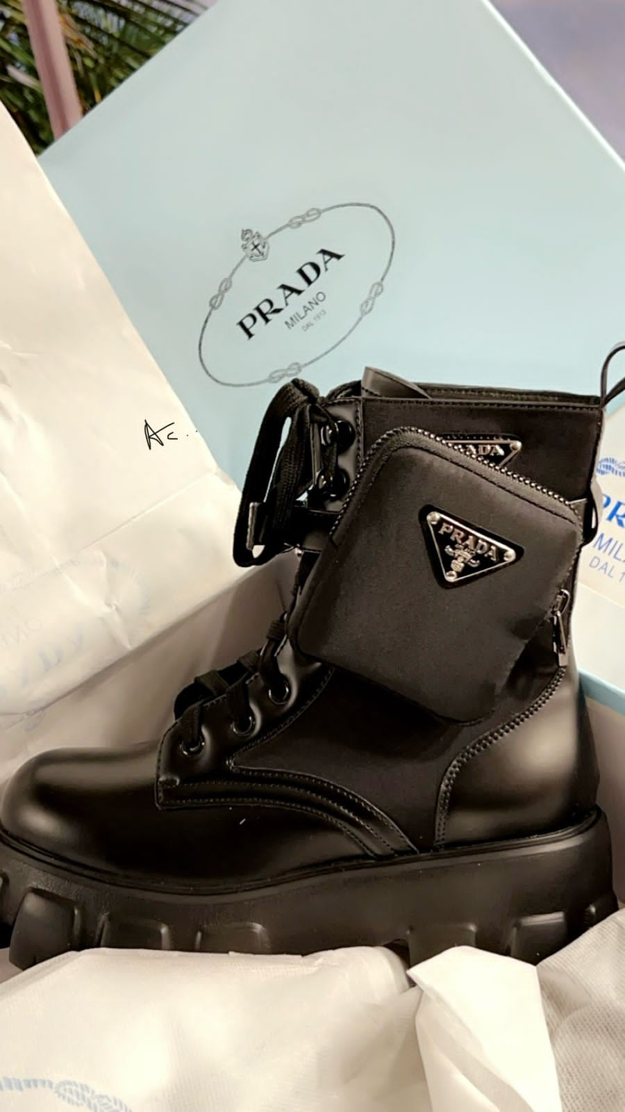 Monolith leather and Re-Nylon boots with pouch - FASHION MYST 