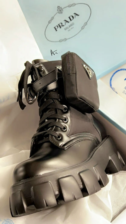 Monolith leather and Re-Nylon boots with pouch - FASHION MYST 