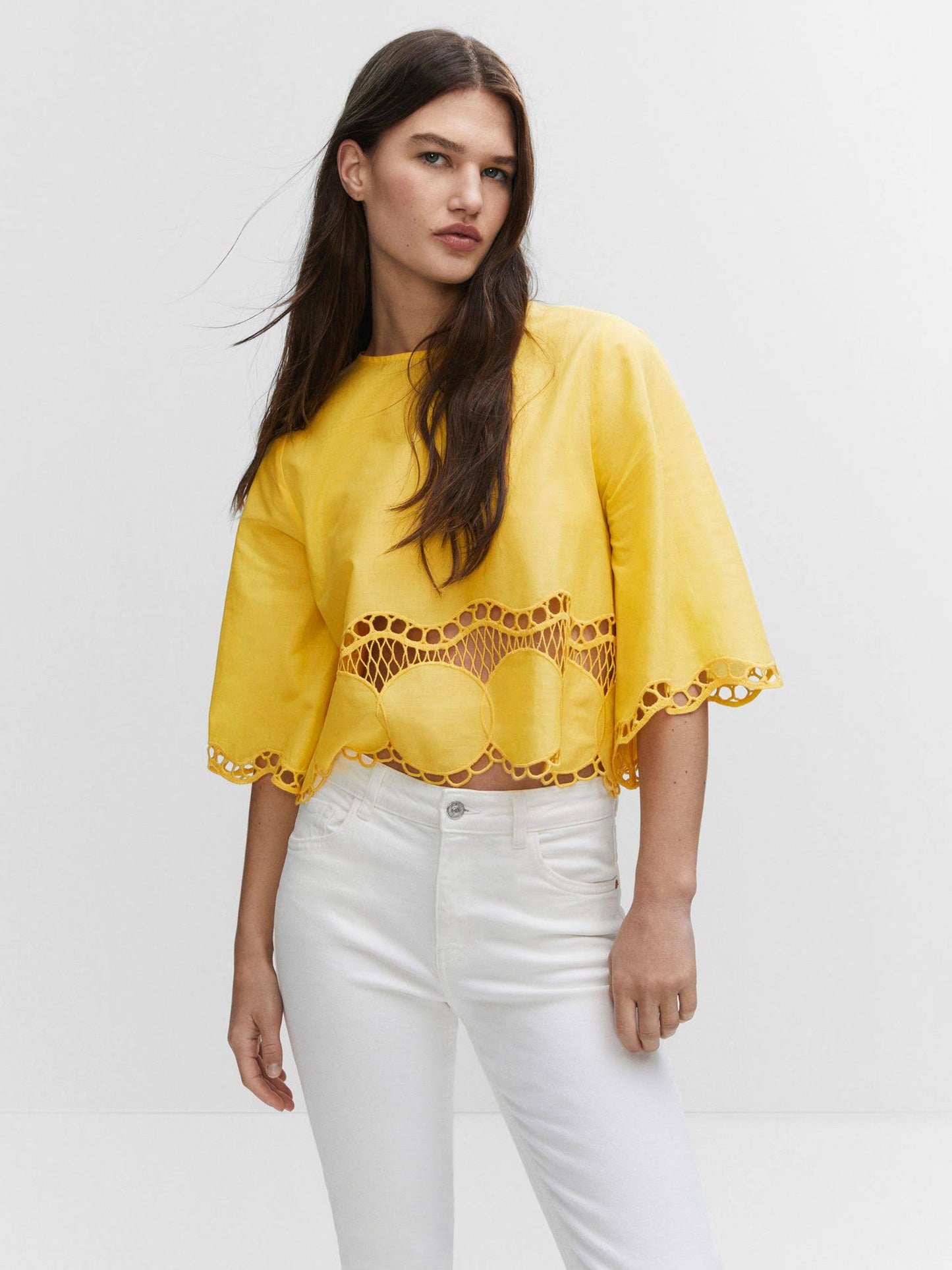 ORIGINAL MANGO - Embroidered Oversized Blouse Top - FASHION MYST 