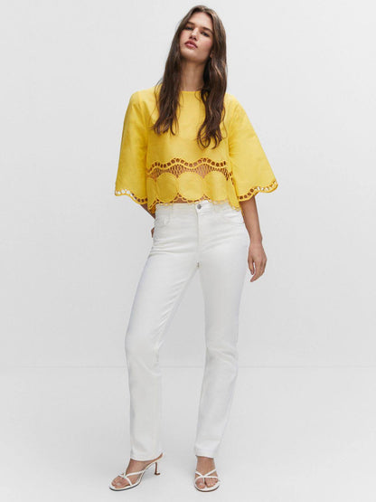 ORIGINAL MANGO - Embroidered Oversized Blouse Top - FASHION MYST 