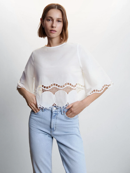 ORIGINAL MANGO - Embroidered Oversized Blouse Top - FASHION MYST 