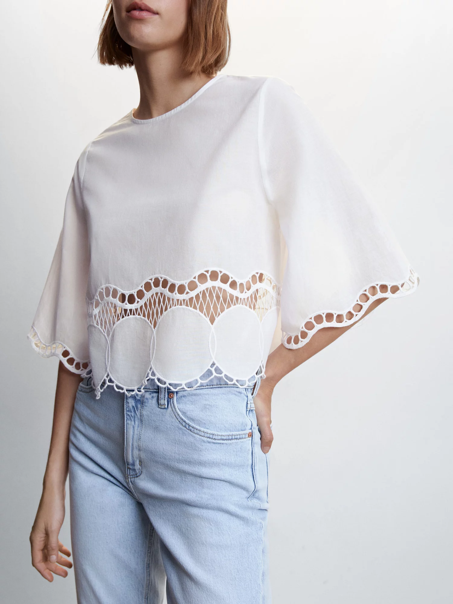 ORIGINAL MANGO - Embroidered Oversized Blouse Top - FASHION MYST 