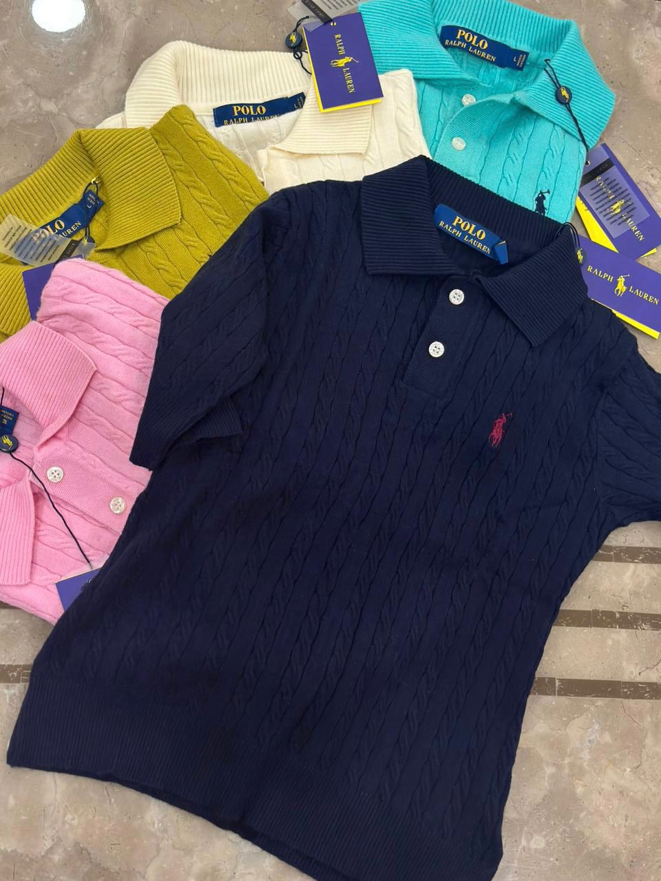 POLO RALPH LAUREN || Cable-Knit Polo T-Shirt - FASHION MYST 