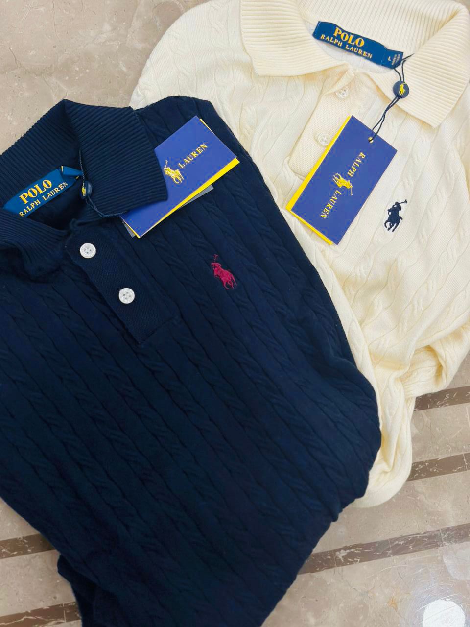 POLO RALPH LAUREN || Cable-Knit Polo T-Shirt - FASHION MYST 