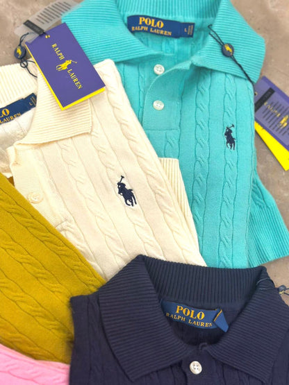 POLO RALPH LAUREN || Cable-Knit Polo T-Shirt - FASHION MYST 