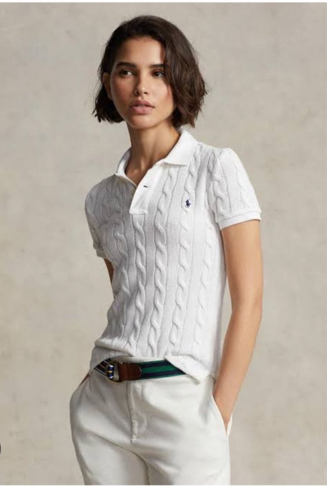 POLO RALPH LAUREN || Cable-Knit Polo T-Shirt - FASHION MYST 