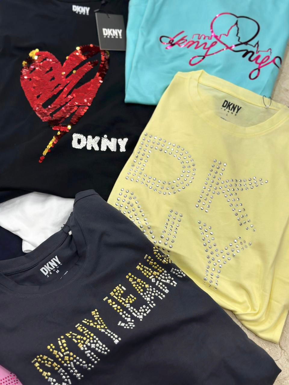 DKNY || Women's Sequin Love Heart T-Shirt - FASHION MYST 