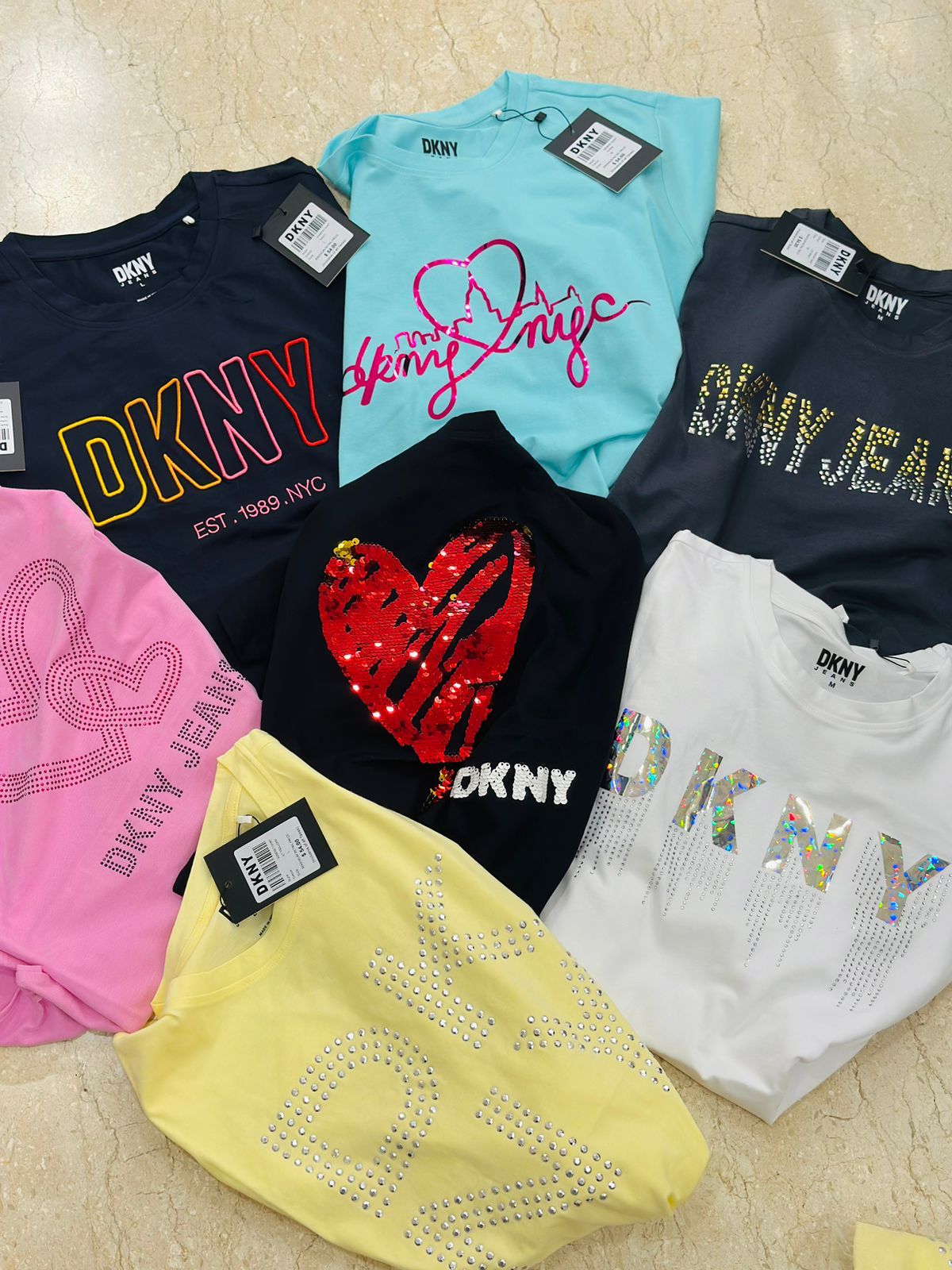 DKNY || Women's Sequin Love Heart T-Shirt - FASHION MYST 