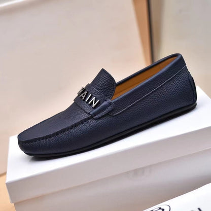 BALMAIN || Logo-Plaque Calf Leather Loafers / BLUE - FASHION MYST 