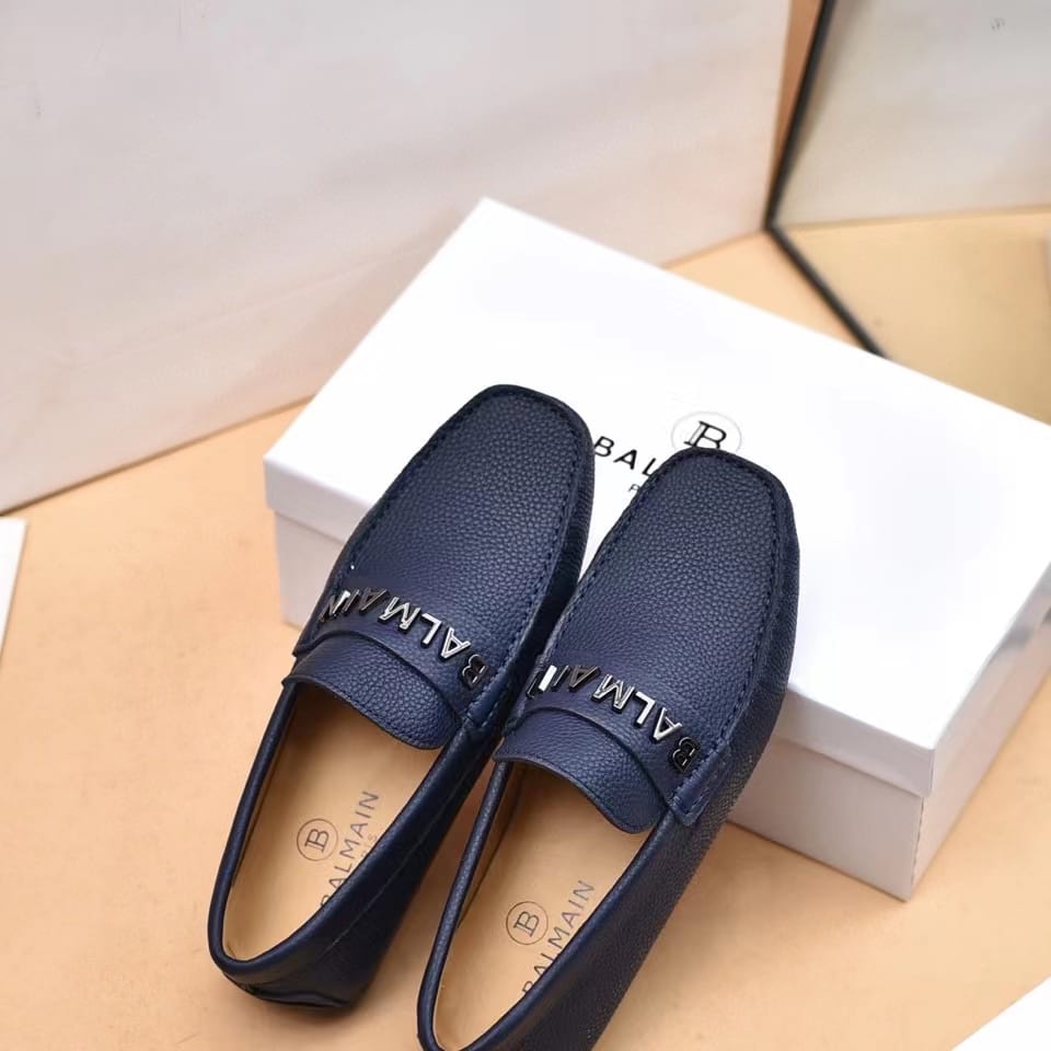 BALMAIN || Logo-Plaque Calf Leather Loafers / BLUE - FASHION MYST 