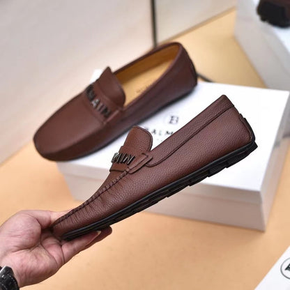 BALMAIN || Logo-Plaque Calf Leather Brown Loafers - FASHION MYST 