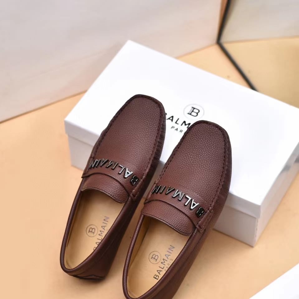 BALMAIN || Logo-Plaque Calf Leather Brown Loafers - FASHION MYST 