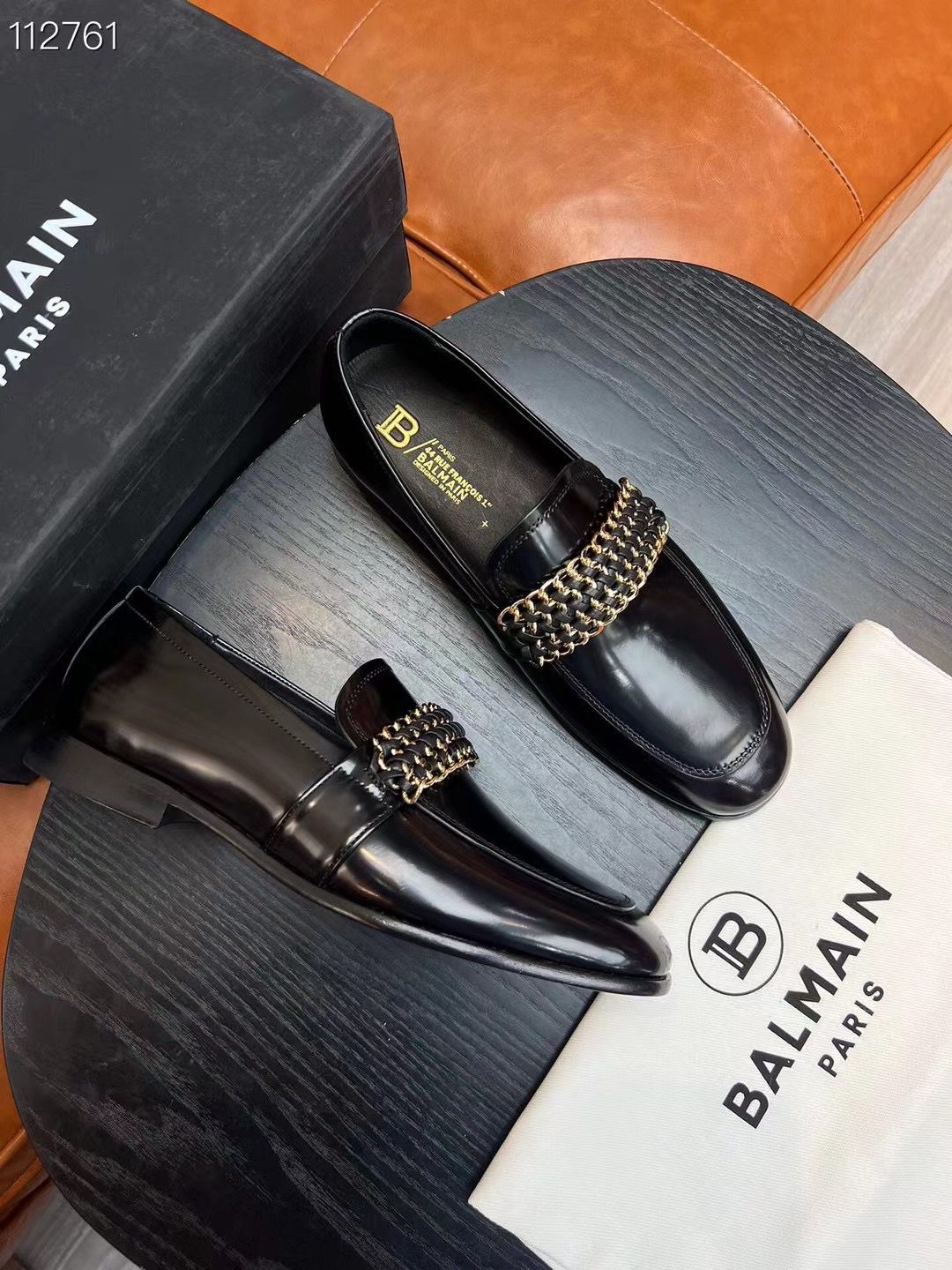 BALMAIN || NEW CHAIN DESIGN CALF LEATHER BALCK SHOES - FASHION MYST 