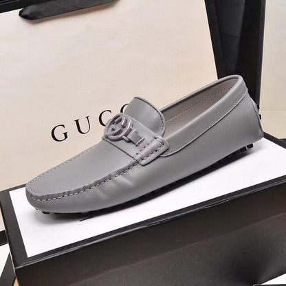 GUCCI || Men's Grey Interlocking G Driver Moccasins Calf Leather Loafer - FASHION MYST 