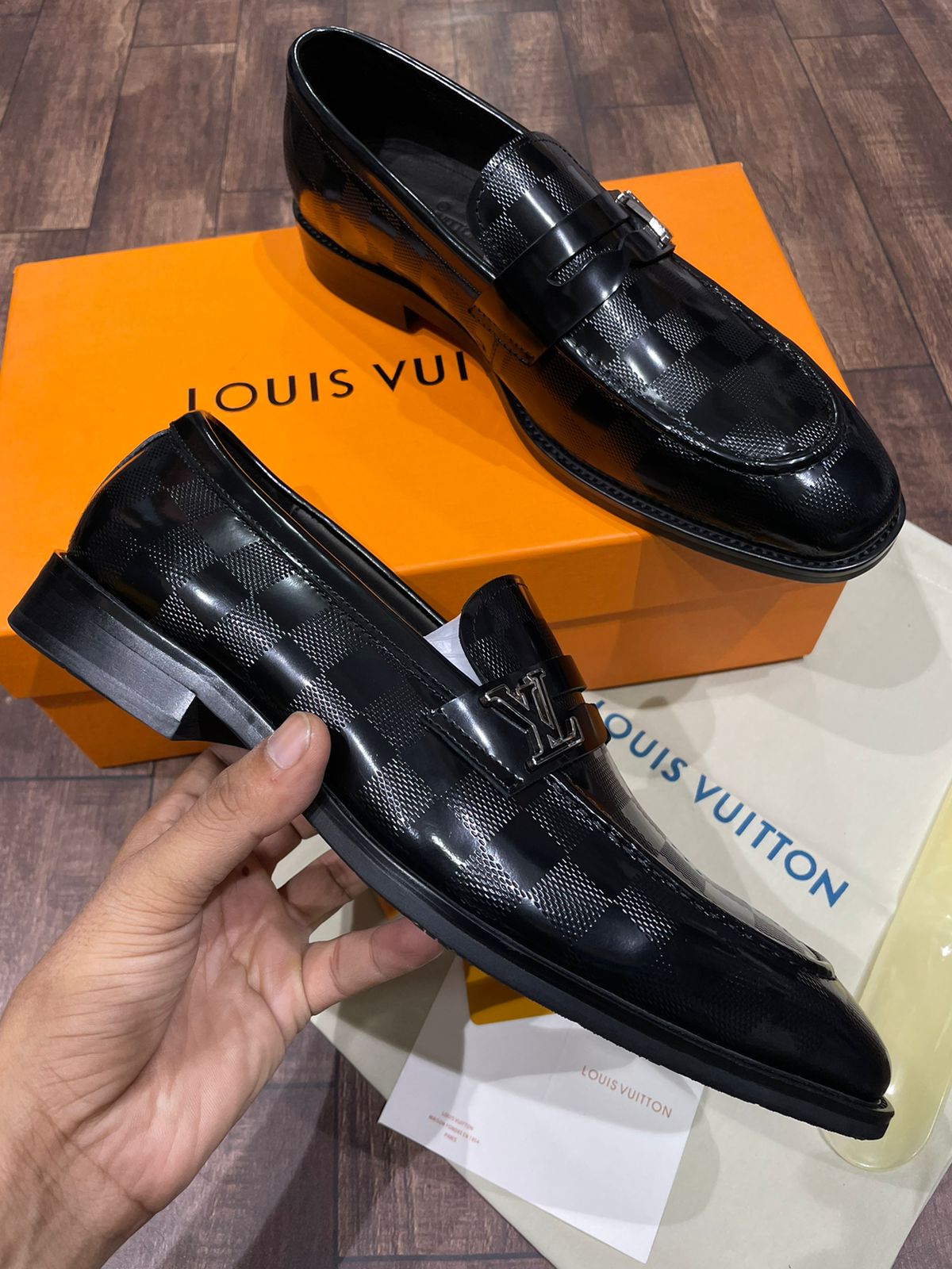 LOUIS VUITTON PLAID PATTERN CALF LEATHER SHOES FASHION MYST