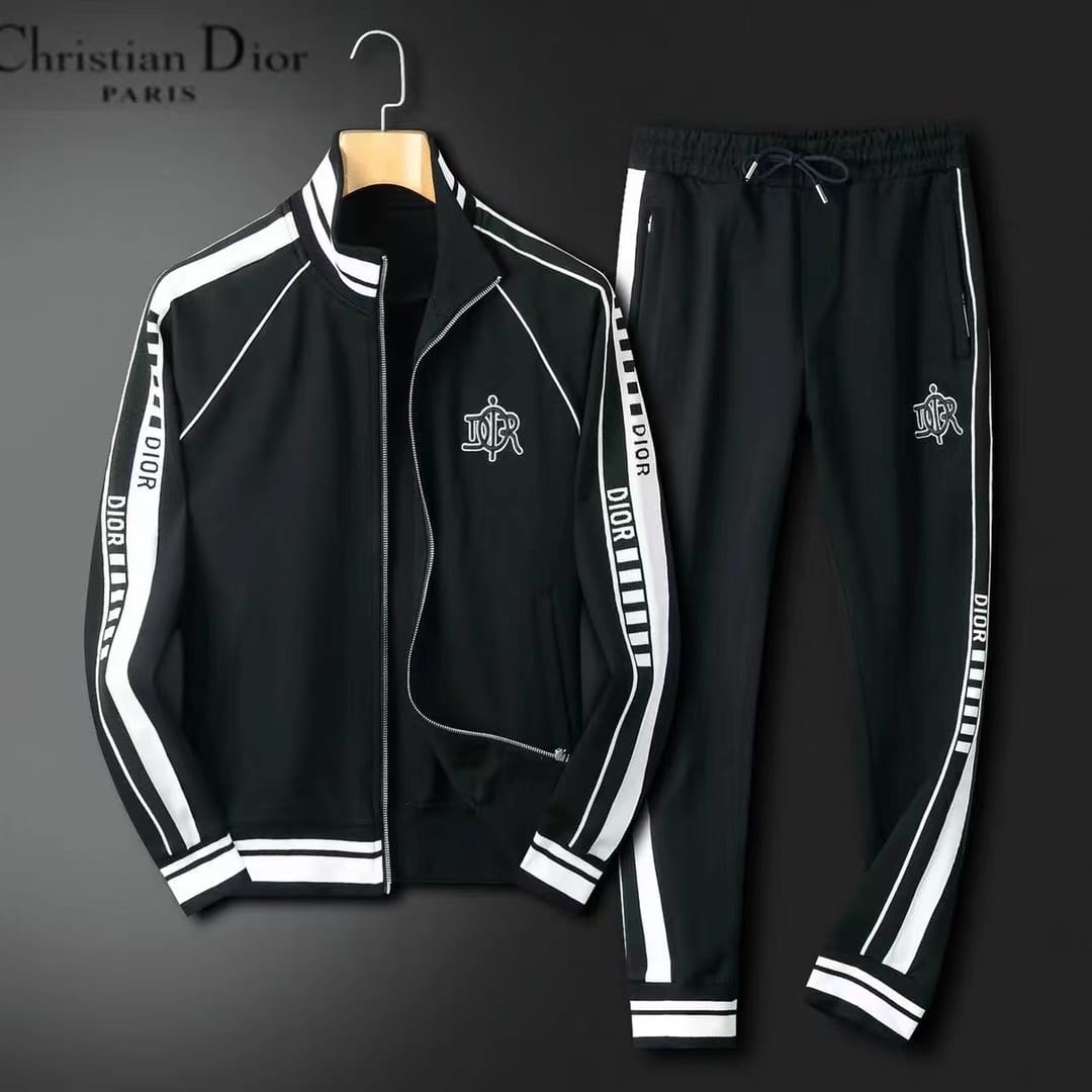 CHRISTIAN DIOR || PREMIUM CONTRAST LOGO TAPPING BLACK TRACKSUIT - FASHION MYST 