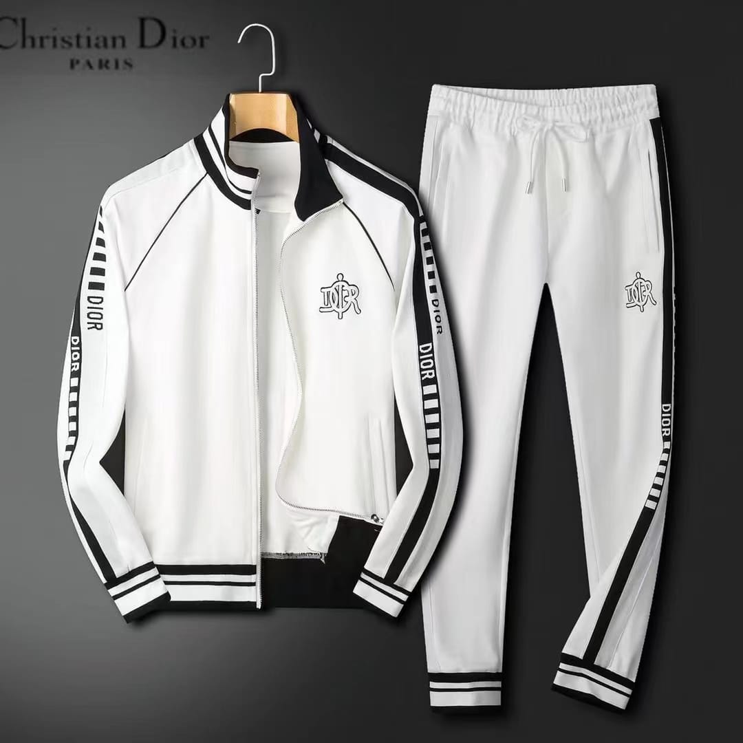 CHRISTIAN DIOR || PREMIUM CONTRAST LOGO TAPPING WHITE TRACKSUIT - FASHION MYST 