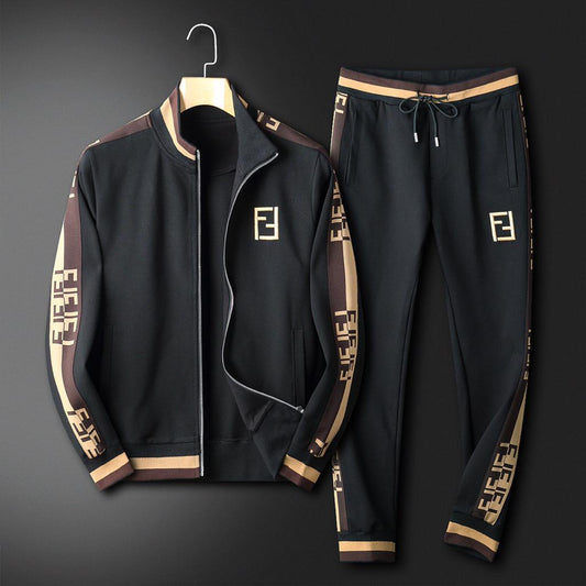 FENDI || Black Jersey Logo Stripe Detail Zip-Up Tracksuit - FASHION MYST 