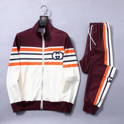 GUCCI || Luxury Strpped Designer Maroon Tracksuits - FASHION MYST 