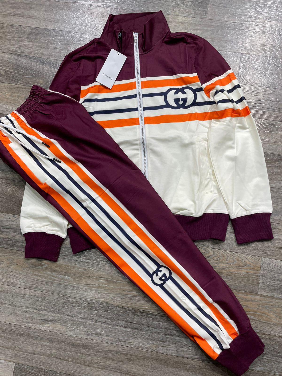 GUCCI || Luxury Strpped Designer Maroon Tracksuits - FASHION MYST 