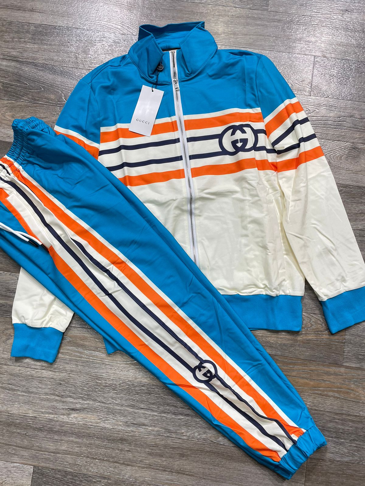 GUCCI ||Premium Strpped Designer Sea Blue Tracksuits - FASHION MYST 