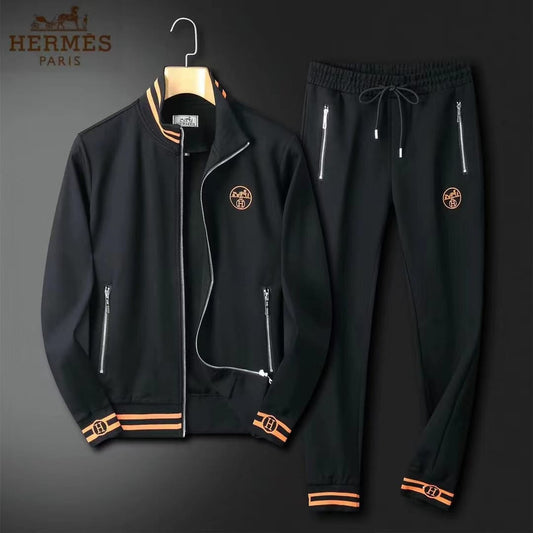 HERMES || Men Black Tipped Detail Tracksuit - FASHION MYST 