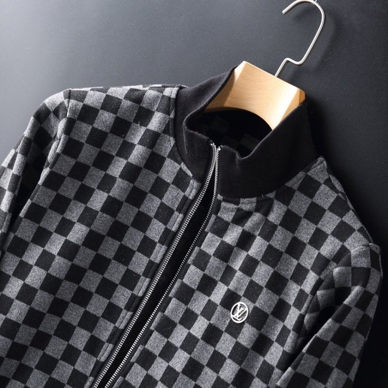 LOUIS VUITTON || Black Checkered Pattern Zip Up Tracksuit - FASHION MYST 