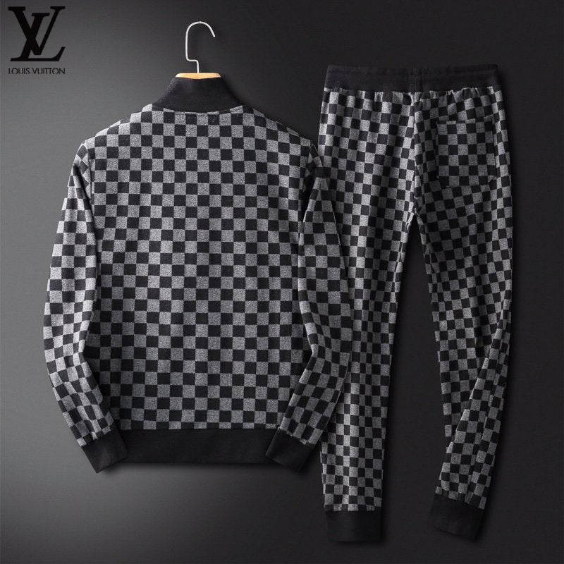 LOUIS VUITTON || Black Checkered Pattern Zip Up Tracksuit - FASHION MYST 