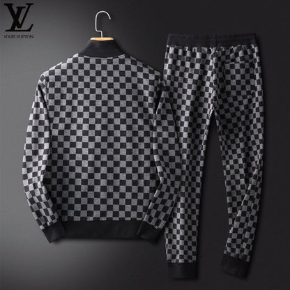 LOUIS VUITTON || Black Checkered Pattern Zip Up Tracksuit - FASHION MYST 